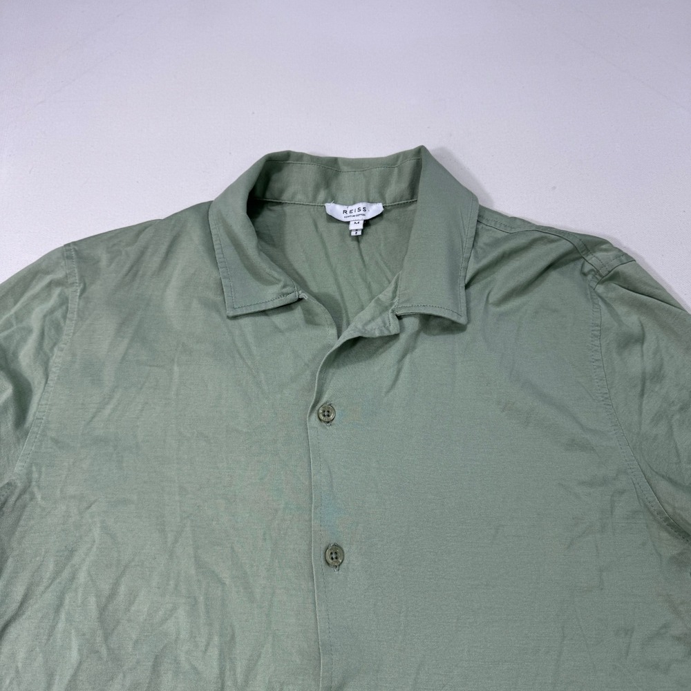 Reiss Caspa Sage Green Egyptian Cotton Button Down Shirt Mens Medium Camp Collar